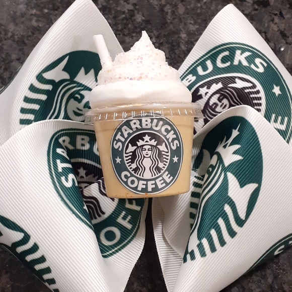 Boutique style bow. Starbucks themed ribbon. - Picture 3 of 4